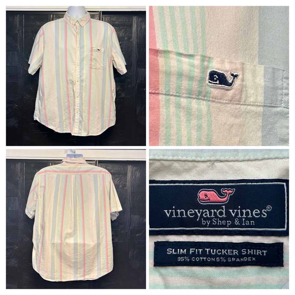 Vineyard Vines Pastel Stripe Slim Fit Tucker Shirt Size XL Whale Logo Preppy